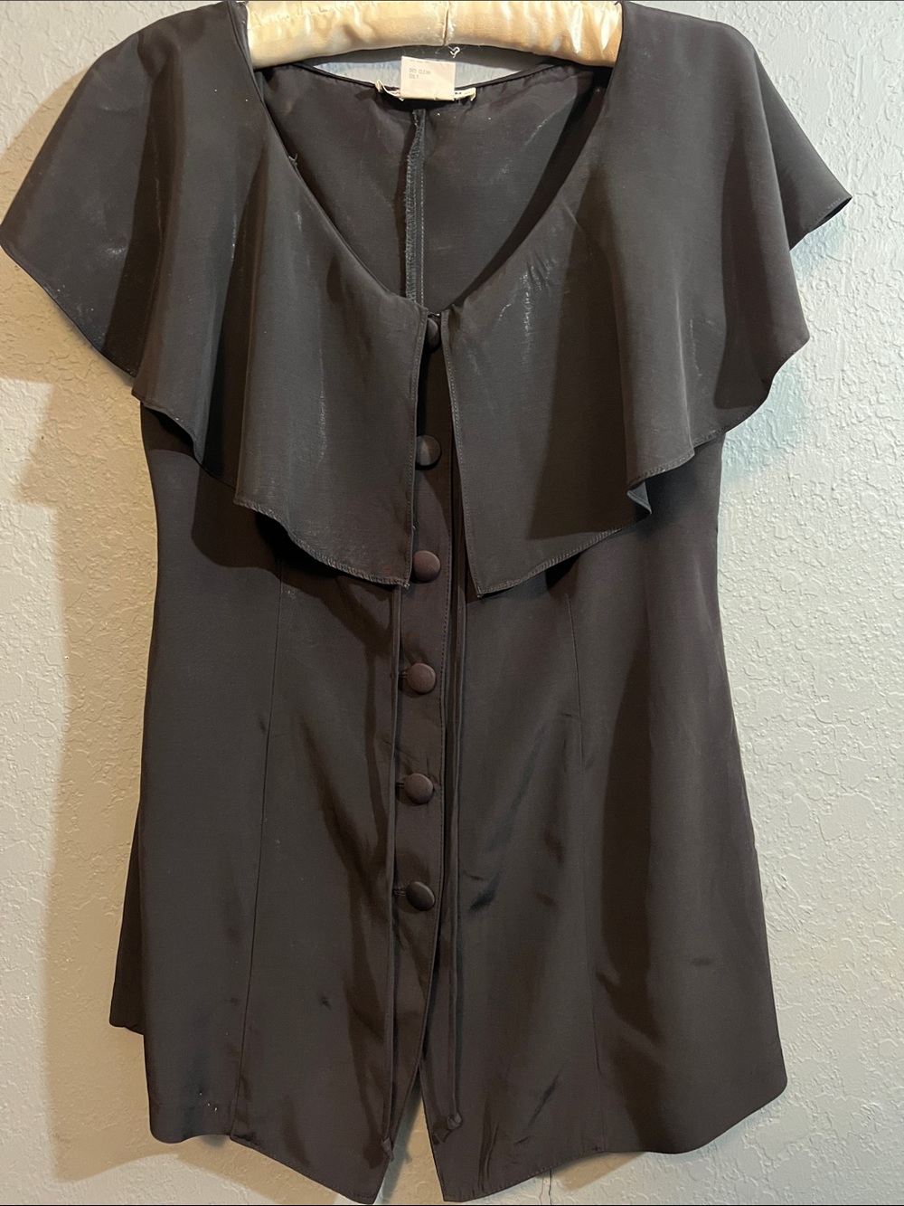 Black Ruffle-Front Button Blouse for Women
